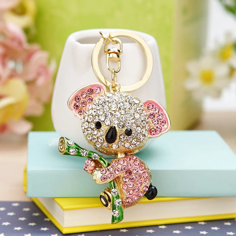 Cute Rhinestone Inlaid Koala Pendant Keychain Car Key Ring Holder Bag Charm Lovely Hanging Bag Decoration Jewelry Gift Fashion