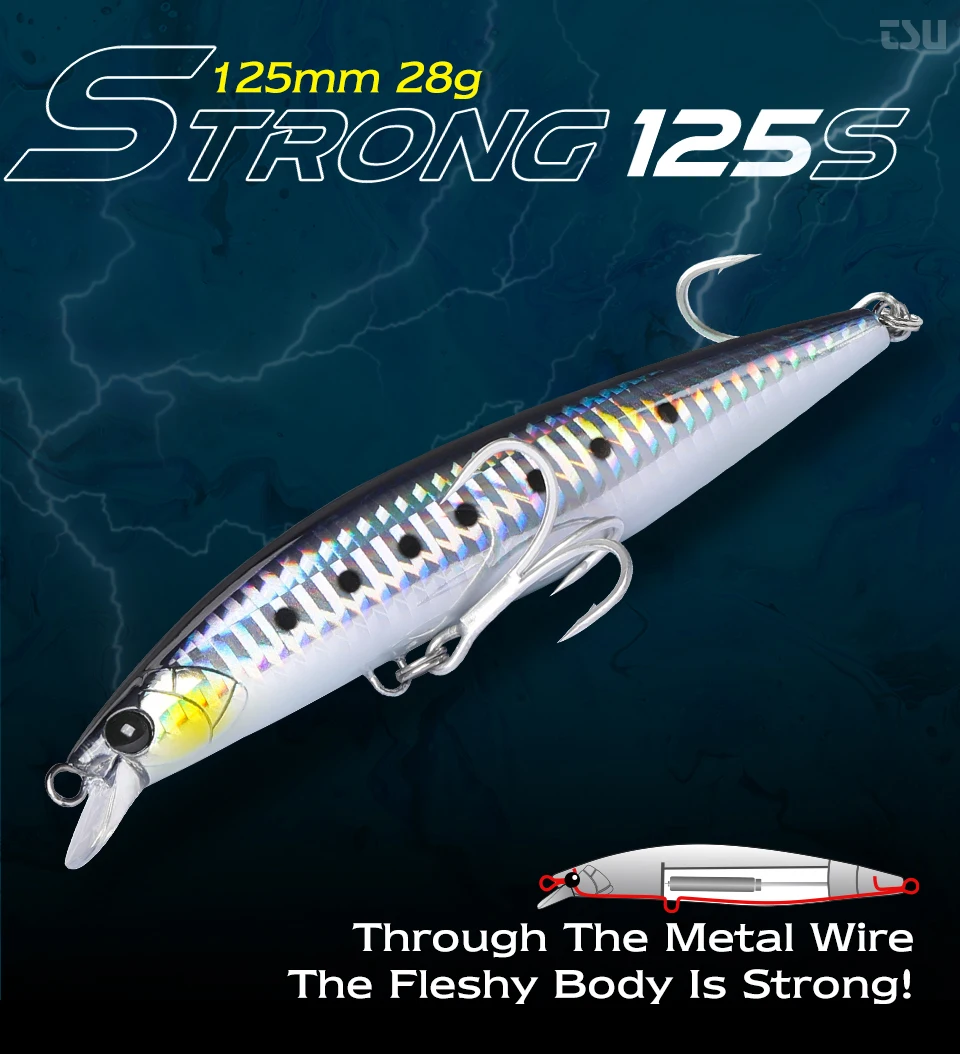 TSURINOYA 125S Ultra-long Casting Fishing Lure Stinger 125mm 28g High Strength Sinking Minnow Saltwater Artificial Hard Baits