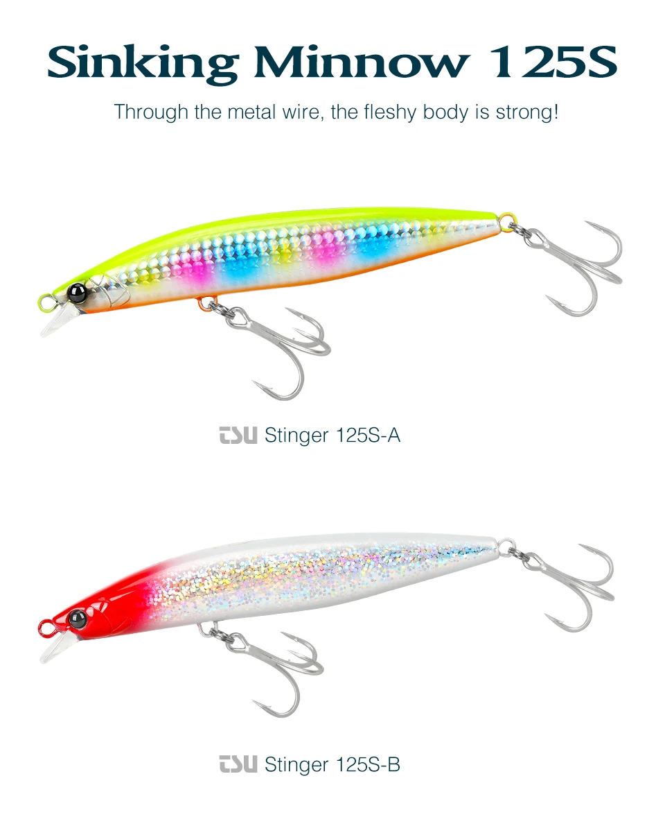 TSURINOYA 125S Ultra-long Casting Fishing Lure Stinger 125mm 28g High Strength Sinking Minnow Saltwater Artificial Hard Baits