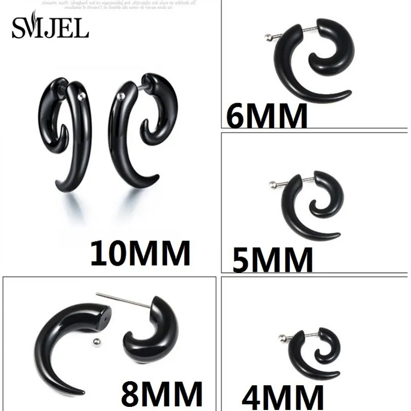 Punk Acrylic Black Bull Horn Shape Earrings for Women Men Personality Snail Studs Tribal Spiral Earing Piercings Hip-Hop Jewelry