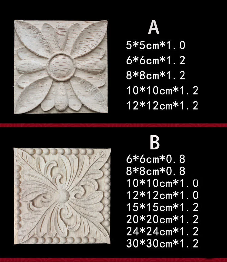 Rubber Wood Appliques for Furniture Wood Corner Onlay Home Decoration Accessories Room Decor Wood Decals Figurines Floral