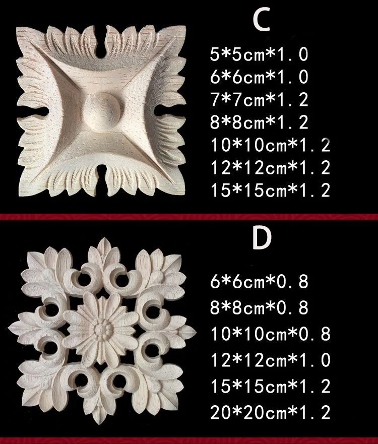 Rubber Wood Appliques for Furniture Wood Corner Onlay Home Decoration Accessories Room Decor Wood Decals Figurines Floral