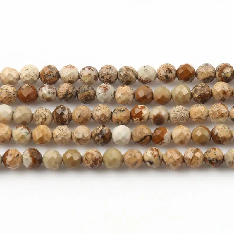Natural Stone Faceted Picture Jasper Round Loose Spacer Beads for Diy Bracelet Necklace Jewelry Making Wholesale 2 3 4mm 15''