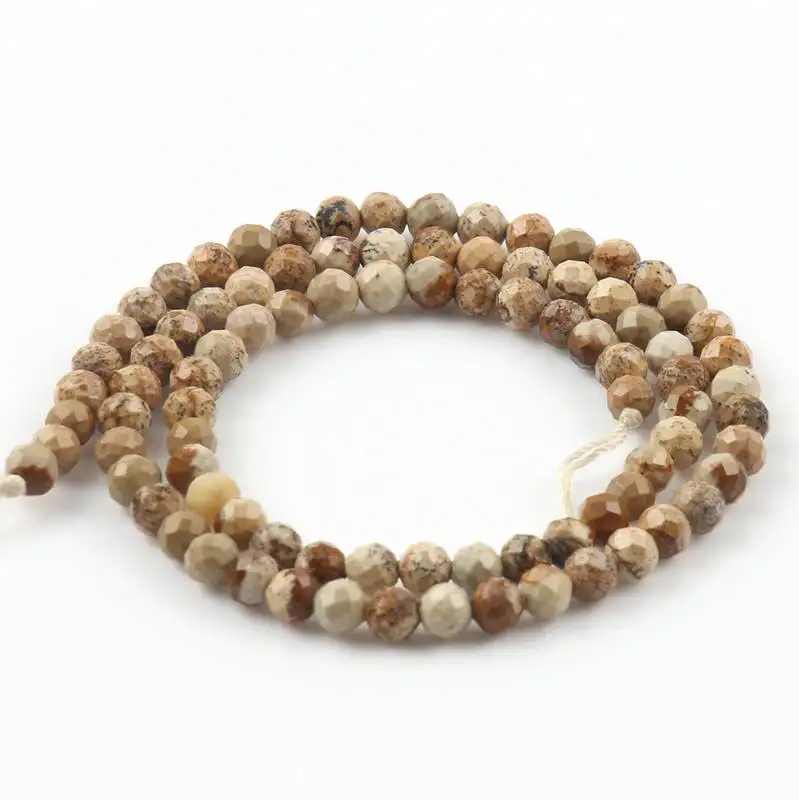 Natural Stone Faceted Picture Jasper Round Loose Spacer Beads for Diy Bracelet Necklace Jewelry Making Wholesale 2 3 4mm 15''