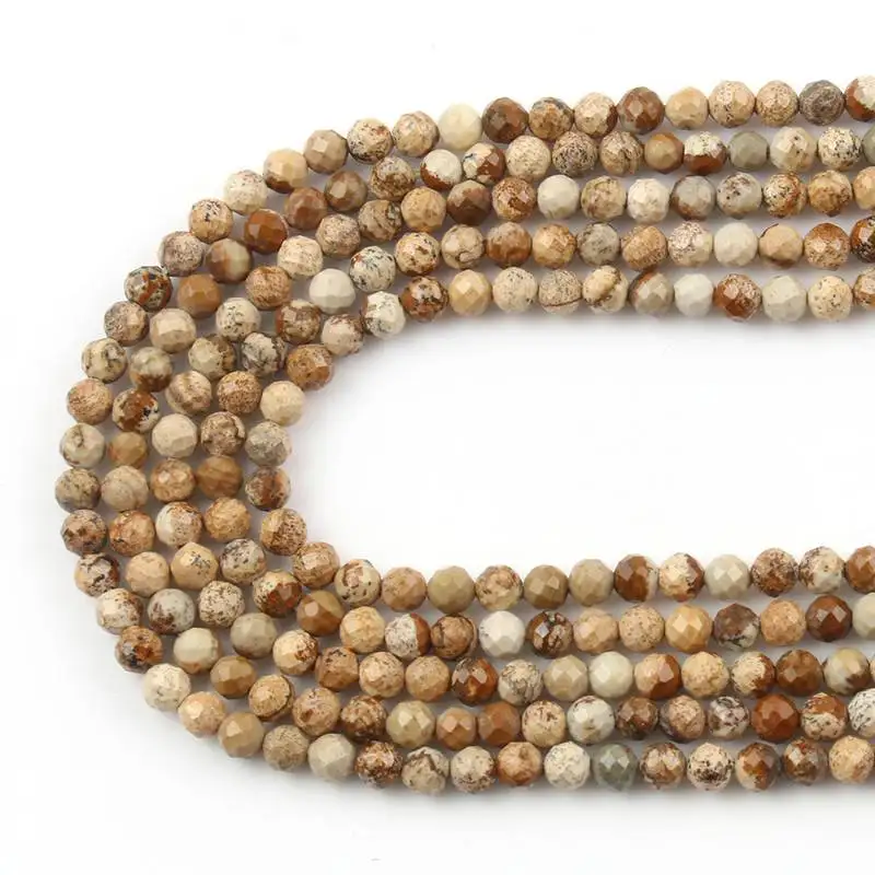 Natural Stone Faceted Picture Jasper Round Loose Spacer Beads for Diy Bracelet Necklace Jewelry Making Wholesale 2 3 4mm 15''