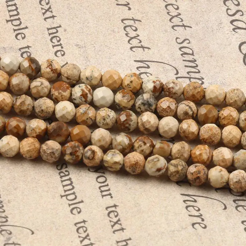 Natural Stone Faceted Picture Jasper Round Loose Spacer Beads for Diy Bracelet Necklace Jewelry Making Wholesale 2 3 4mm 15''
