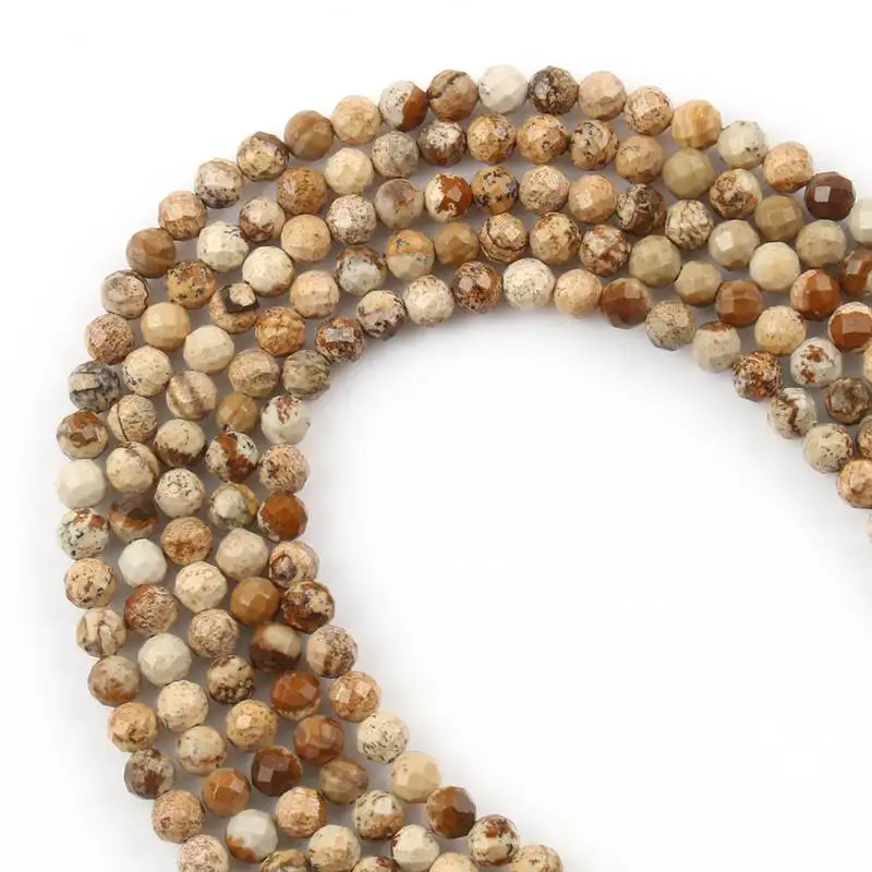 Natural Stone Faceted Picture Jasper Round Loose Spacer Beads for Diy Bracelet Necklace Jewelry Making Wholesale 2 3 4mm 15''