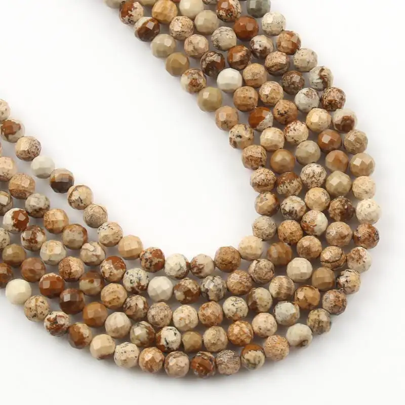 Natural Stone Faceted Picture Jasper Round Loose Spacer Beads for Diy Bracelet Necklace Jewelry Making Wholesale 2 3 4mm 15''
