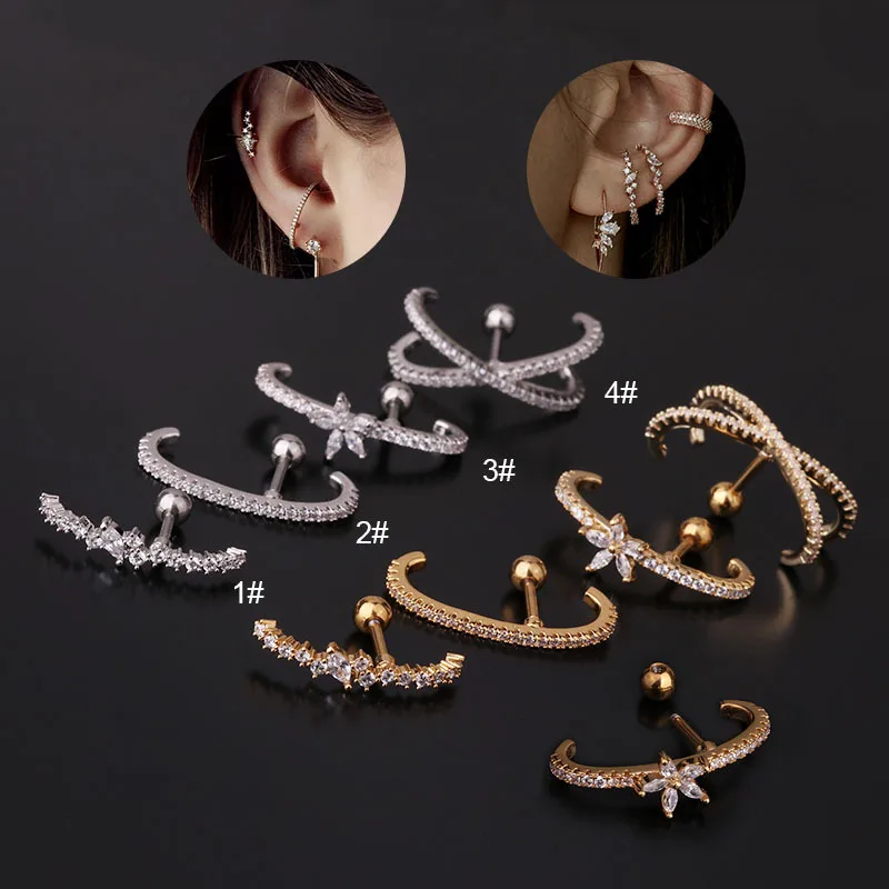 1PC 16G Korea Style CZ Flower Tragus Cartilag Lobe Earrings Barbell Ear Stud Helix Piercing Jewelry