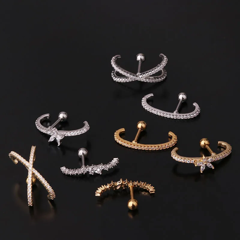 1PC 16G Korea Style CZ Flower Tragus Cartilag Lobe Earrings Barbell Ear Stud Helix Piercing Jewelry
