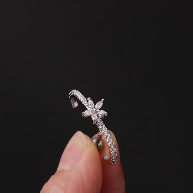 1PC 16G Korea Style CZ Flower Tragus Cartilag Lobe Earrings Barbell Ear Stud Helix Piercing Jewelry