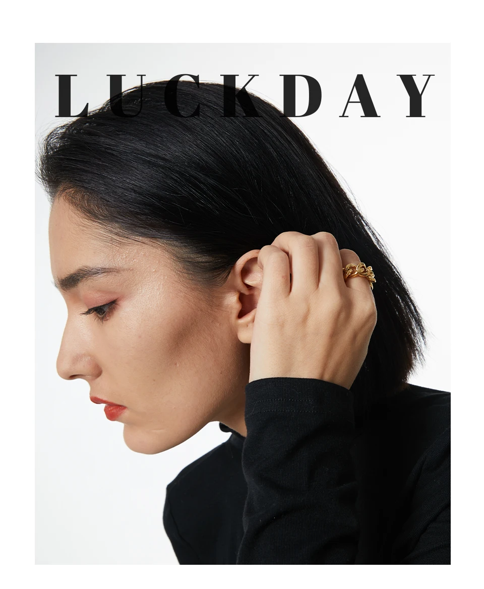 Yhpup Trendy Chain Opening Ring Stainless Steel Jewelry Statement Golden Metal Texture High Quality Finger Anillos Mujer New