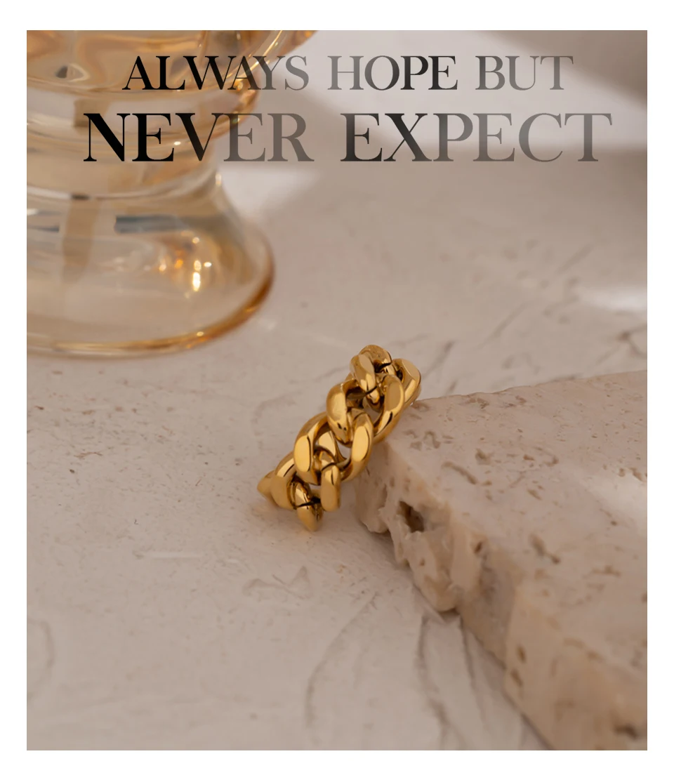 Yhpup Trendy Chain Opening Ring Stainless Steel Jewelry Statement Golden Metal Texture High Quality Finger Anillos Mujer New