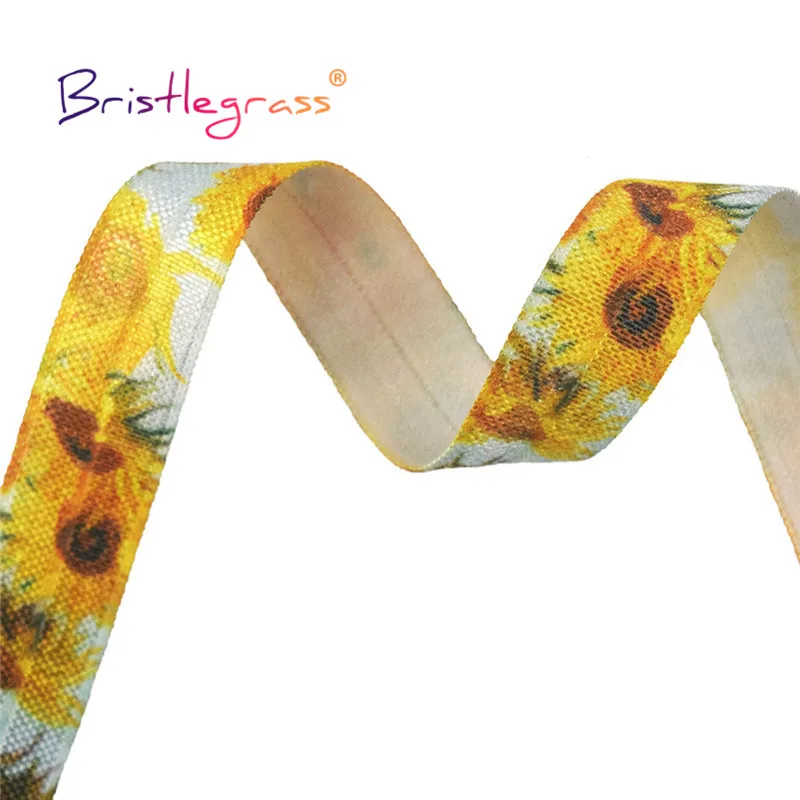 BRISTLEGRASS 2 5 10 Yard 5/8" 15mm Rainbow Rose Flower Floral Print Fold Over Elastic FOE Spandex Band Tape Hair Tie Sewing Trim