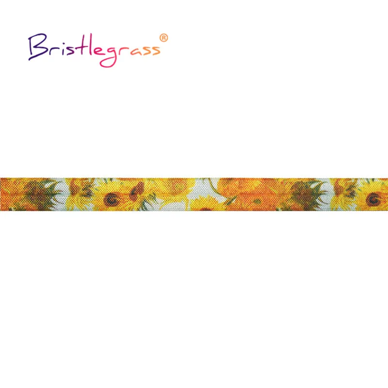 BRISTLEGRASS 2 5 10 Yard 5/8" 15mm Rainbow Rose Flower Floral Print Fold Over Elastic FOE Spandex Band Tape Hair Tie Sewing Trim
