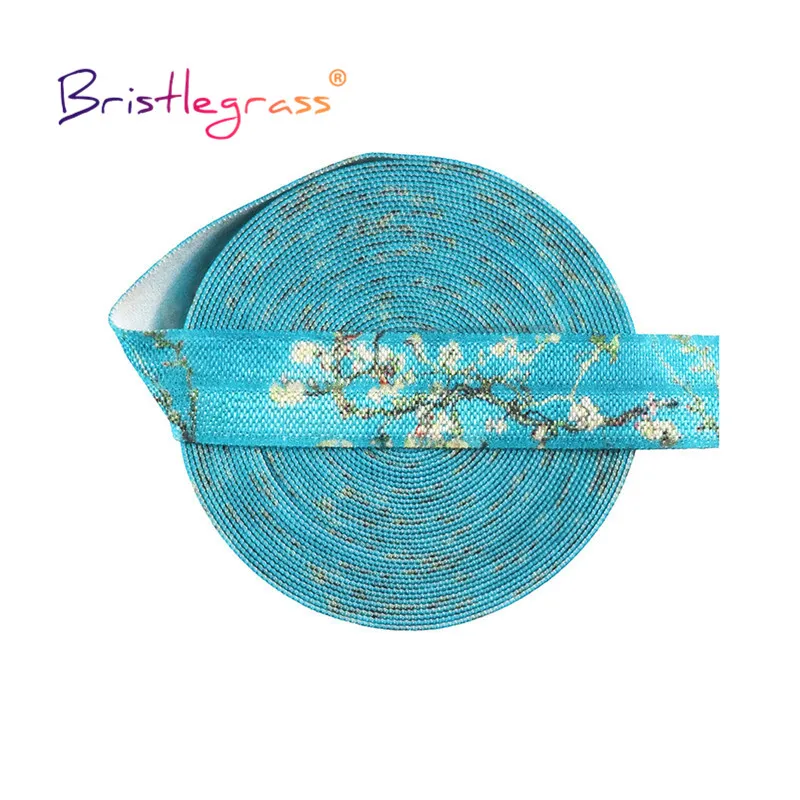 BRISTLEGRASS 2 5 10 Yard 5/8" 15mm Rainbow Rose Flower Floral Print Fold Over Elastic FOE Spandex Band Tape Hair Tie Sewing Trim