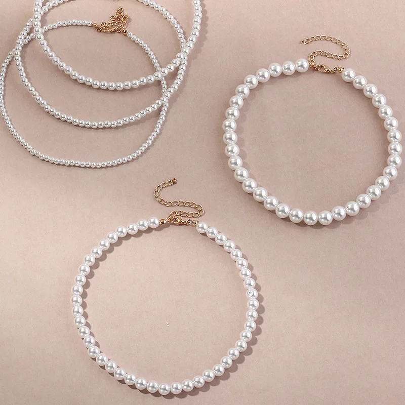 Vintage Style Simple 6MM Pearl Chain Choker Necklace For Women Wedding Love Shell Pendant Necklace Fashion Jewelry Wholesale