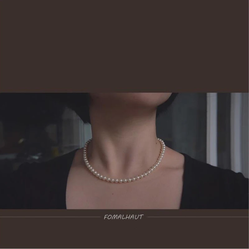 Vintage Style Simple 6MM Pearl Chain Choker Necklace For Women Wedding Love Shell Pendant Necklace Fashion Jewelry Wholesale
