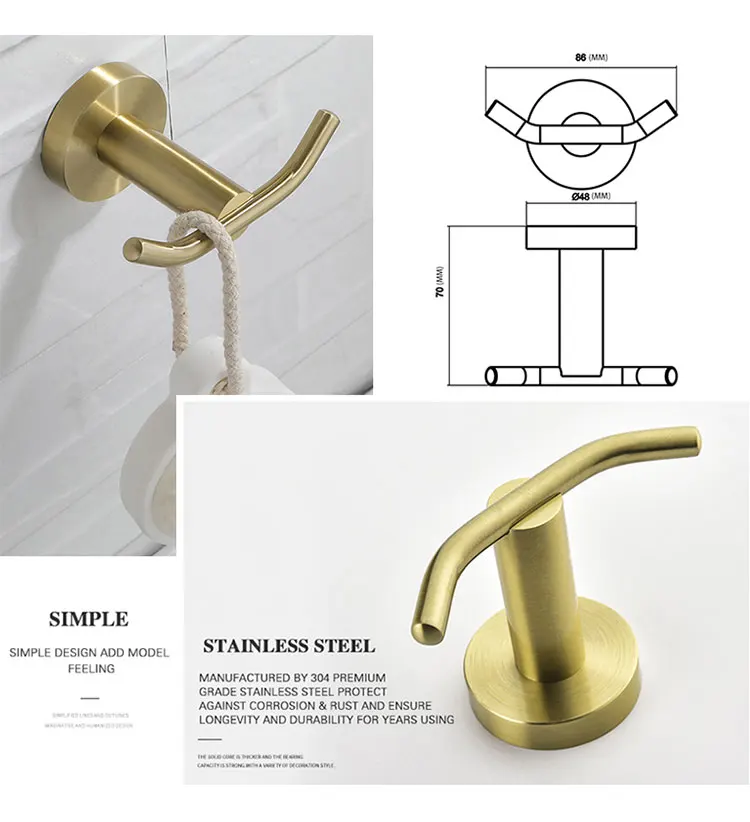 Brushed Gold Bathroom Accessories Towel Rack Toilet Brush Roll Paper Holder Towel Bar Hook Soap Dish Bathrom Hardware Wall Shelf