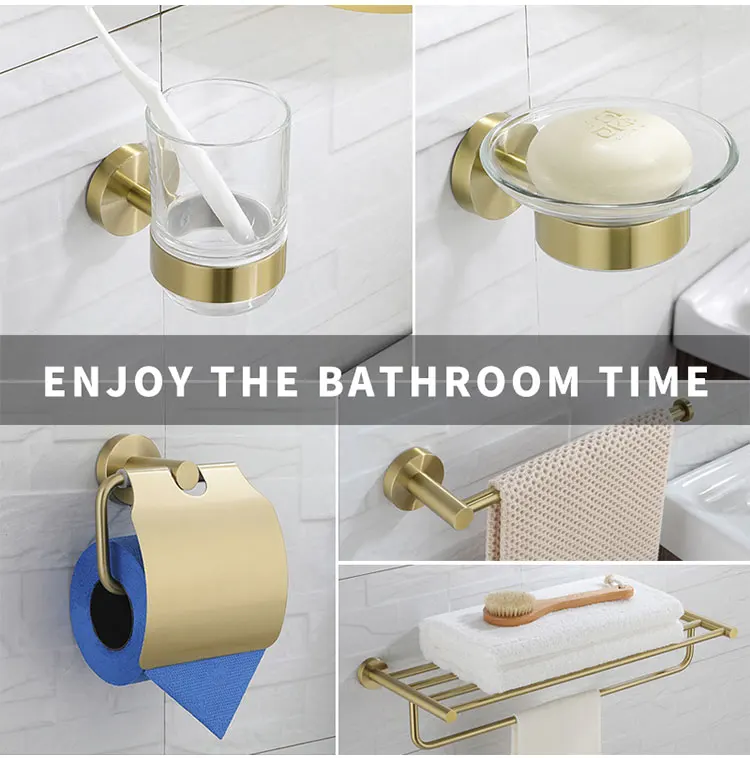 Brushed Gold Bathroom Accessories Towel Rack Toilet Brush Roll Paper Holder Towel Bar Hook Soap Dish Bathrom Hardware Wall Shelf