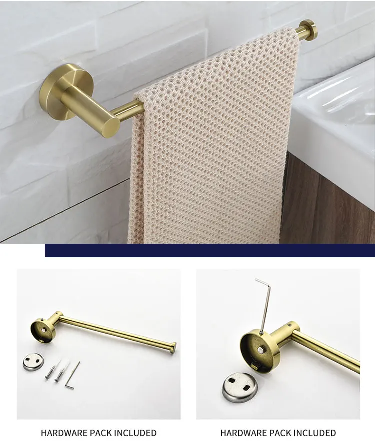 Brushed Gold Bathroom Accessories Towel Rack Toilet Brush Roll Paper Holder Towel Bar Hook Soap Dish Bathrom Hardware Wall Shelf
