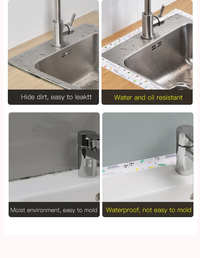 3.2Mx3.8CM Waterproof Bathroom Sink Sealing Strip Tape PVC Self Adhesive Mold Proof Wall Stickers for Kitchen Stove Toilet Gap
