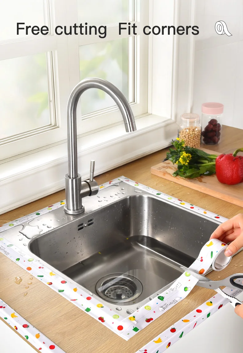 3.2Mx3.8CM Waterproof Bathroom Sink Sealing Strip Tape PVC Self Adhesive Mold Proof Wall Stickers for Kitchen Stove Toilet Gap