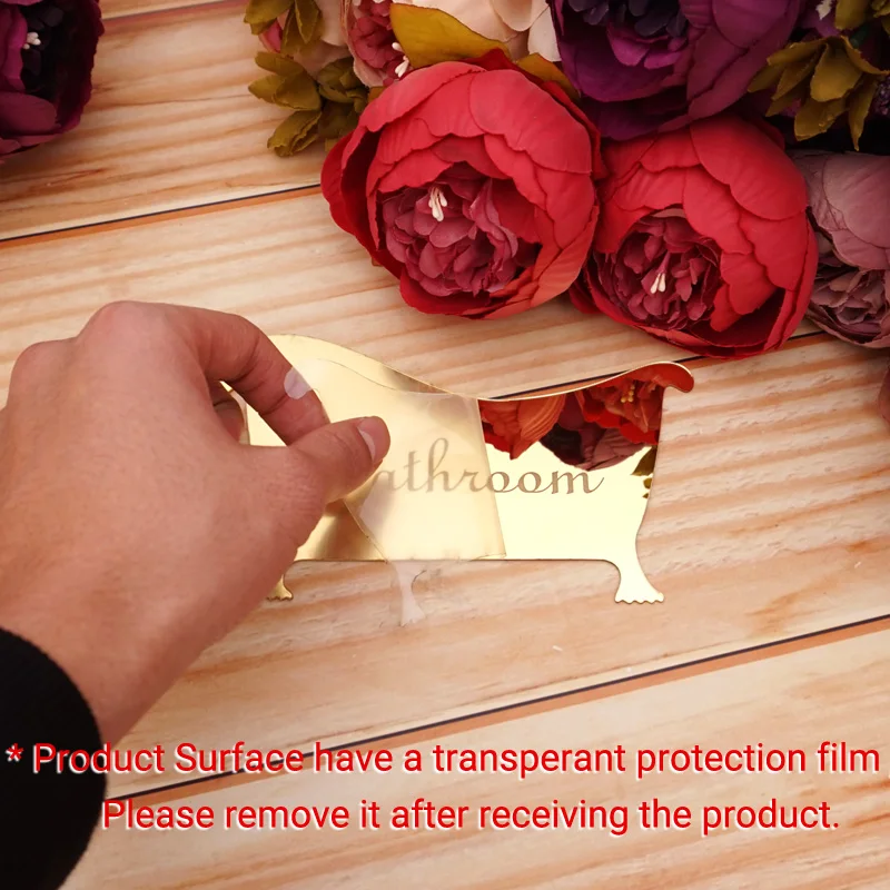 1pcs 16.4x9.5cm Bathroom Entrance Sign Acrylic Mirror Surface Door 3d Wall Sticker Home Decoration