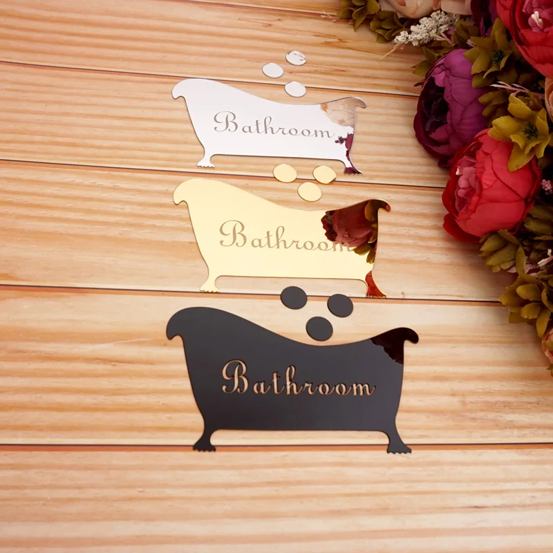 1pcs 16.4x9.5cm Bathroom Entrance Sign Acrylic Mirror Surface Door 3d Wall Sticker Home Decoration