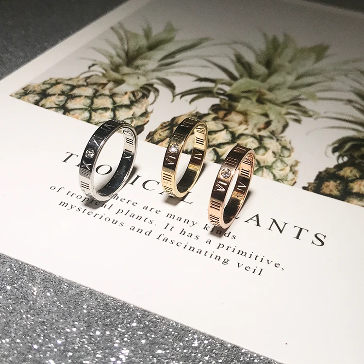 Ramos Fashion Zircon Roman Number Couple Ring Rose Gold Color Woman Gift Titanium Steel Jewelry Not Change Color Drop Shipping