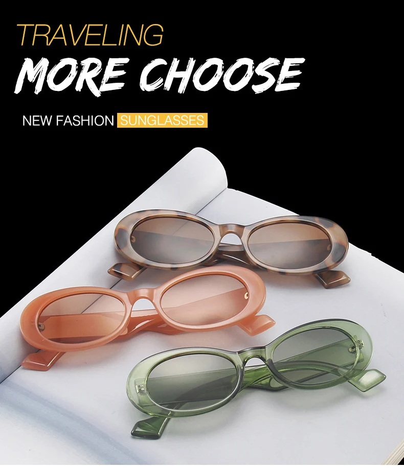 SO&EI Ins Popular Fashion Small Oval Sunglasses Women Vintage Leopard Jelly Color Eyewear Men Trending Sun Glasses Shades UV400