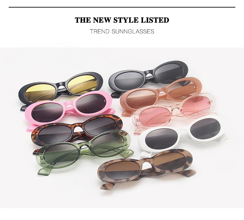 SO&EI Ins Popular Fashion Small Oval Sunglasses Women Vintage Leopard Jelly Color Eyewear Men Trending Sun Glasses Shades UV400