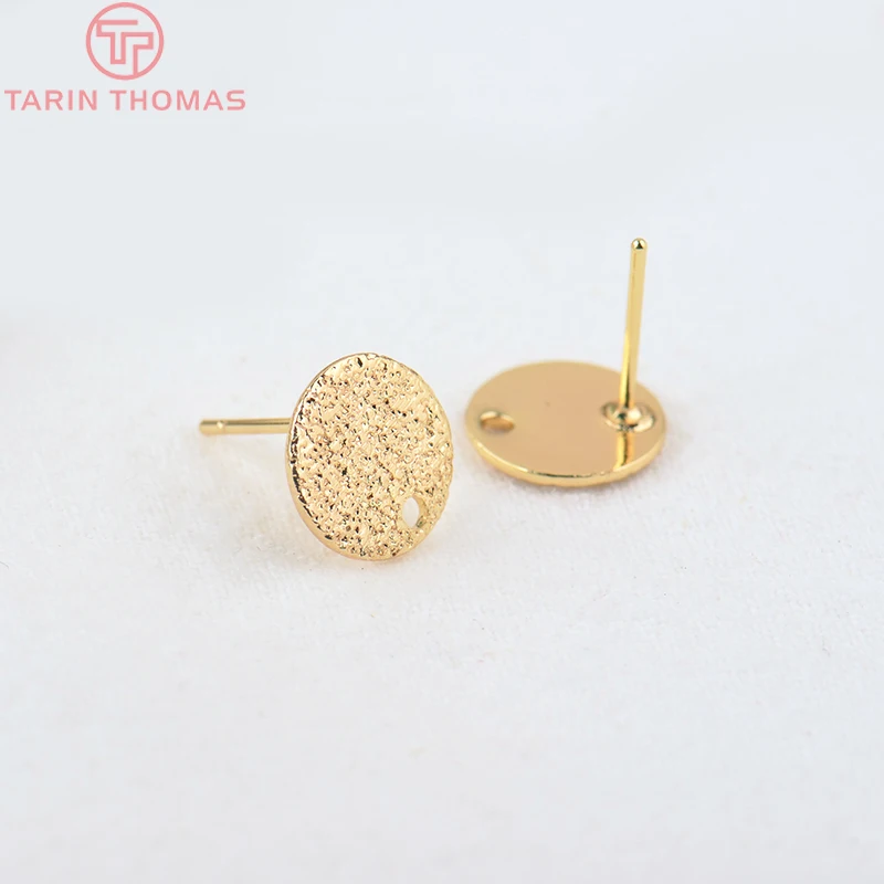 (2307)10PCS 10MM 15MM Hole 1MM 24K Gold Color Brass Matte Round Stud Earrings High Quality Jewelry Making Findings Accessories