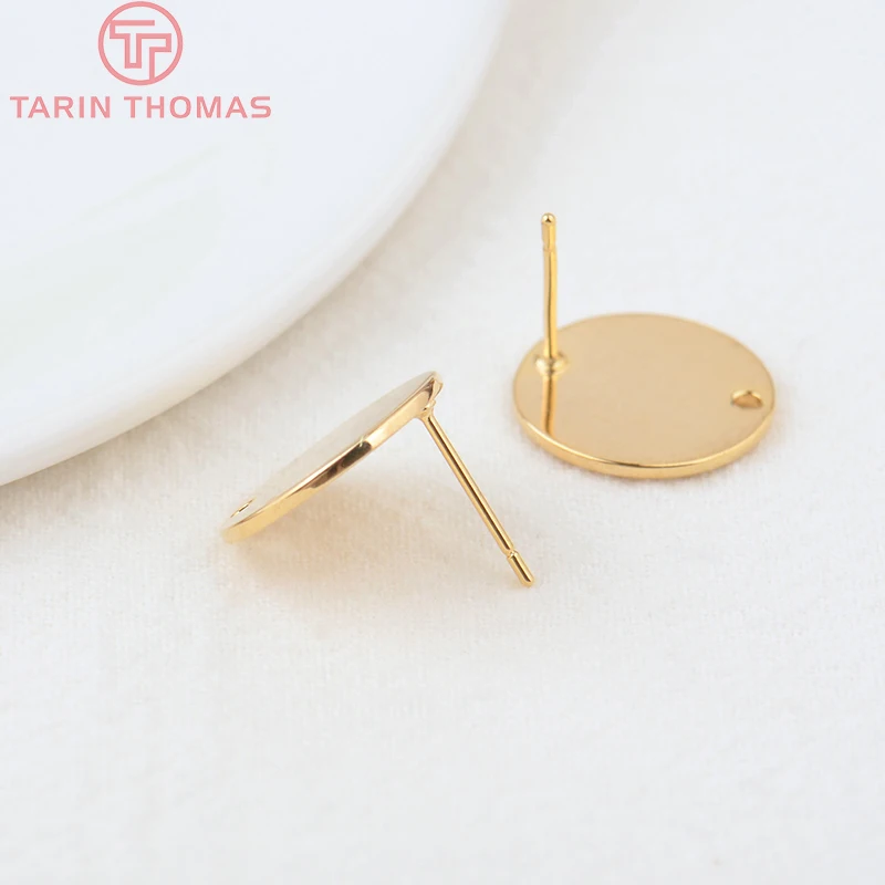 (2307)10PCS 10MM 15MM Hole 1MM 24K Gold Color Brass Matte Round Stud Earrings High Quality Jewelry Making Findings Accessories