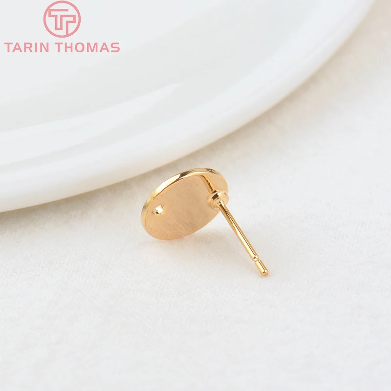 (2307)10PCS 10MM 15MM Hole 1MM 24K Gold Color Brass Matte Round Stud Earrings High Quality Jewelry Making Findings Accessories