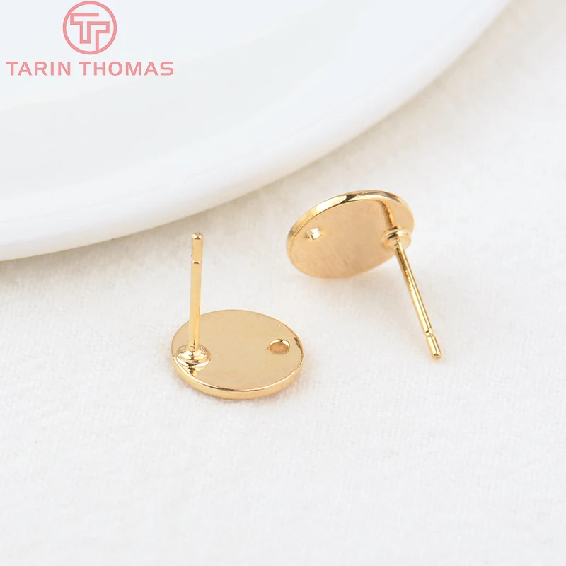 (2307)10PCS 10MM 15MM Hole 1MM 24K Gold Color Brass Matte Round Stud Earrings High Quality Jewelry Making Findings Accessories