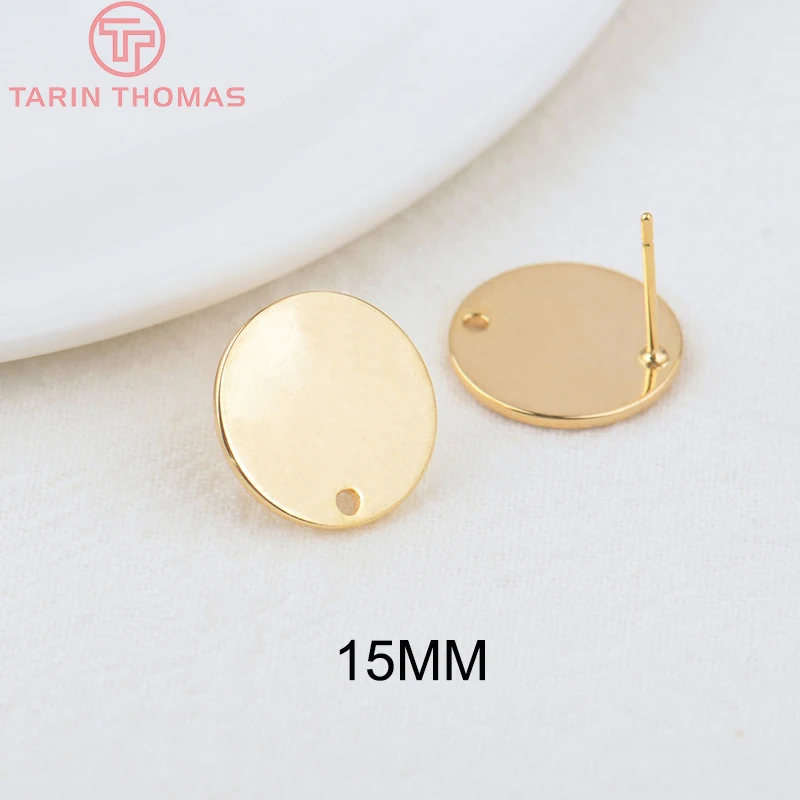 (2307)10PCS 10MM 15MM Hole 1MM 24K Gold Color Brass Matte Round Stud Earrings High Quality Jewelry Making Findings Accessories