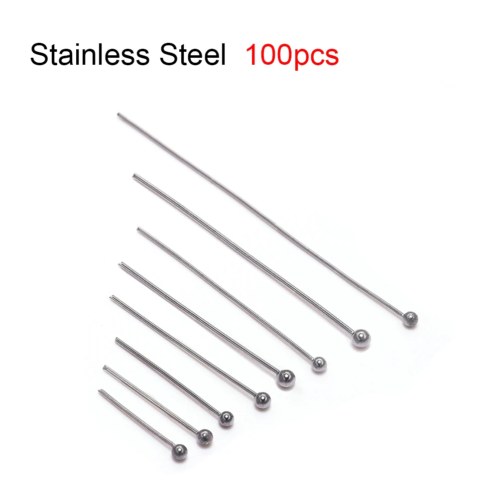50-100pcs Stainless Steel Heads Eye Flat Head Pin Gold Silver Plated Ball Head Pins Findings For Jewelry Making  Accessories