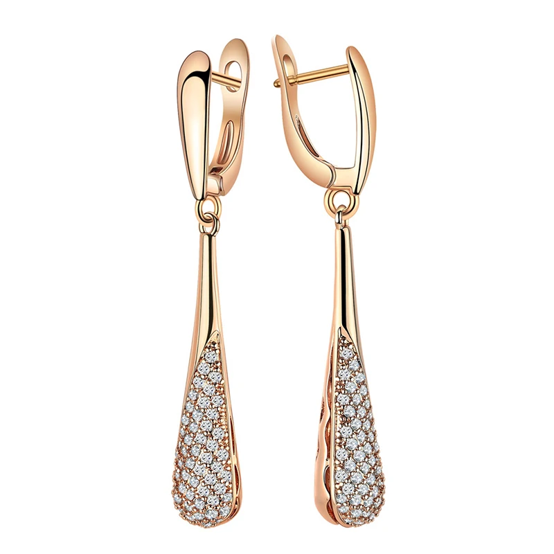 Kinel Full Sparkling Natural Zircon Long Dangle Earrings for Women 585 Rose Gold Color Party Fine Daily Fashion Jewelry 2023