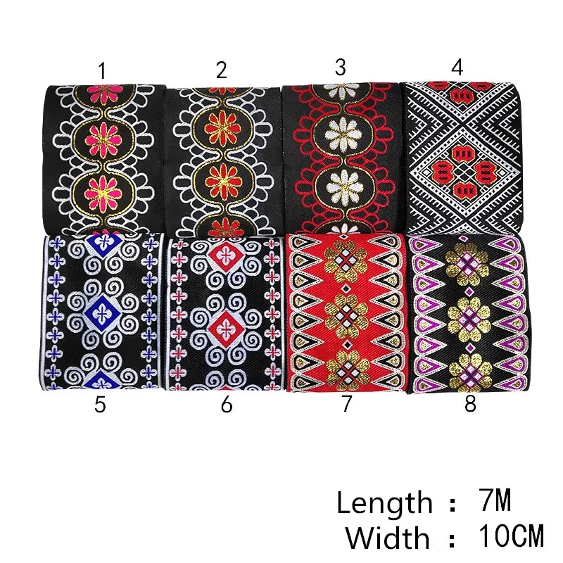 Embroidery Ethnic Jacquard Webbing Woven Tape Lace Ribbon Trim Width 10cm Tribal Boho DIY Garment Bag Accessories