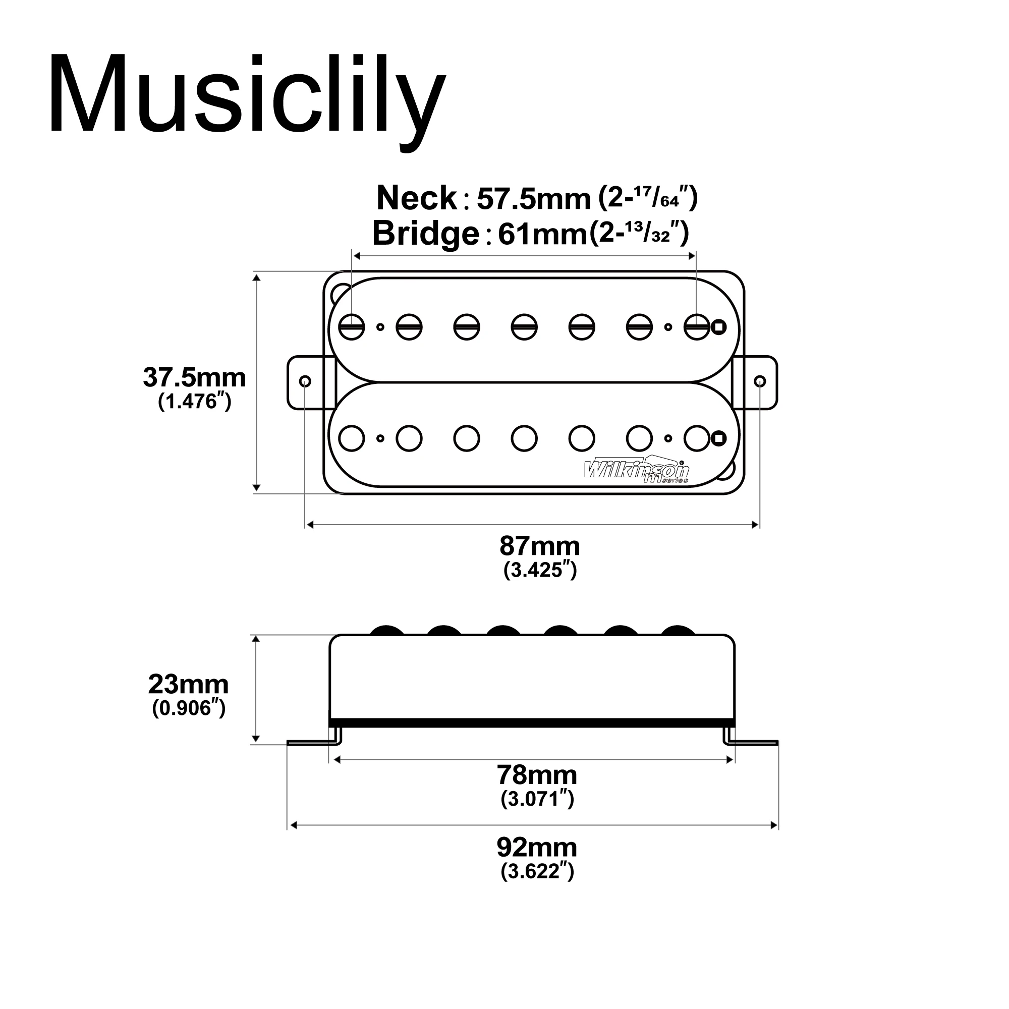 Wilkinson M Series WOH Classical Open Style Ceramic Humbucker Neck Bridge Pickup for 7-String Electric Guitar, Black