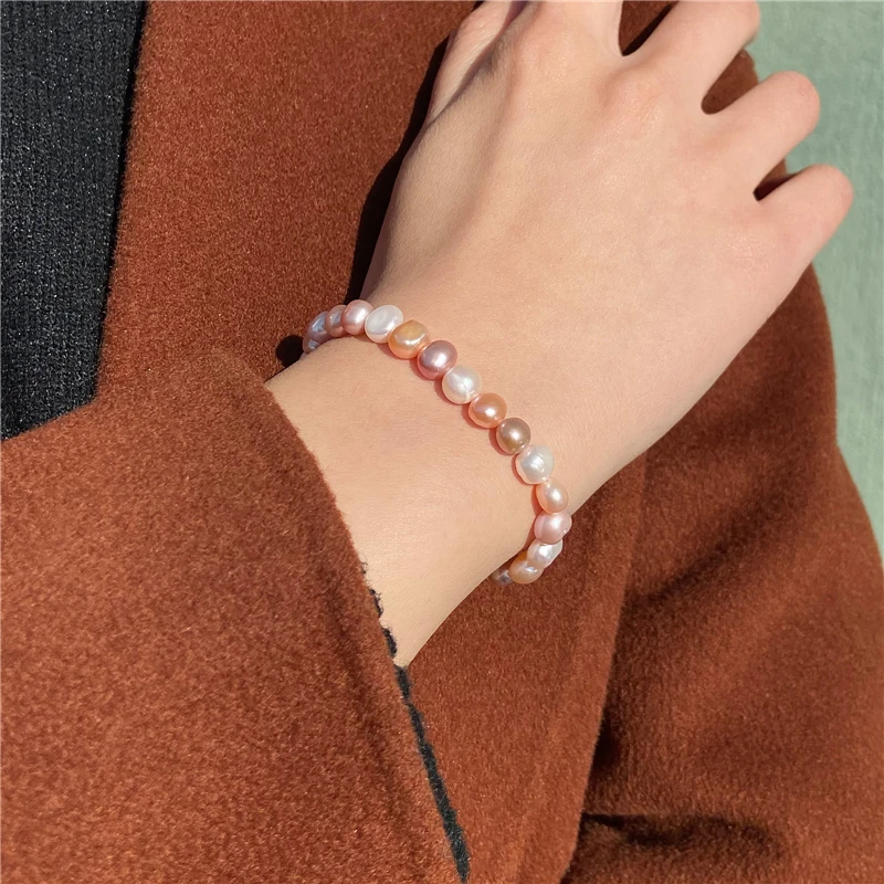 Natural Freshwater Pearl Bracelets Elegant Baroque Pearls Beaded Bracelet for Women Men Elastic Chain Fine Jewelry Wedding Gifts
