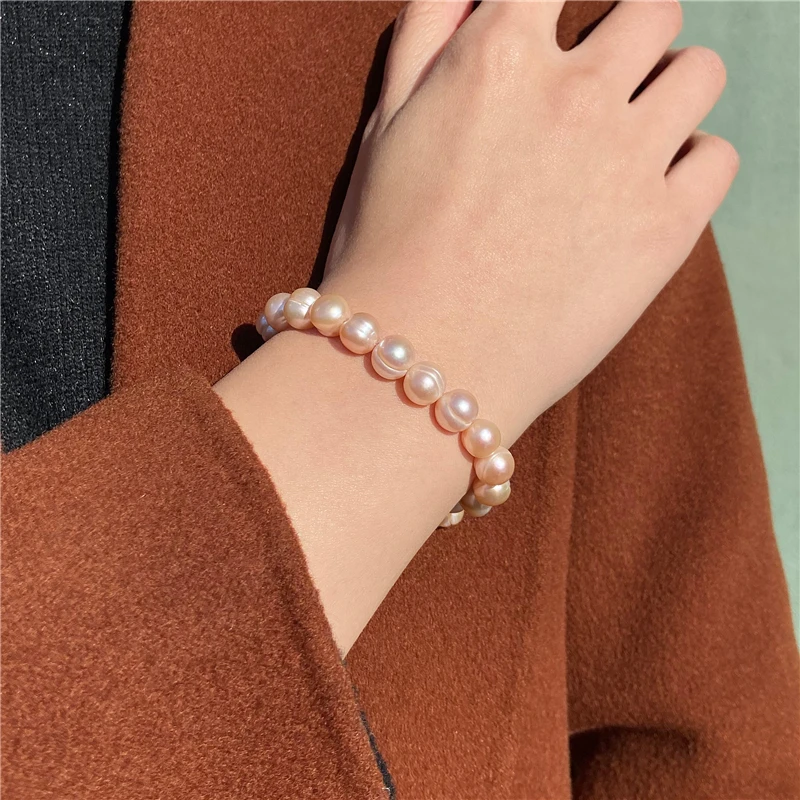 Natural Freshwater Pearl Bracelets Elegant Baroque Pearls Beaded Bracelet for Women Men Elastic Chain Fine Jewelry Wedding Gifts