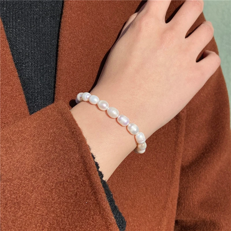 Natural Freshwater Pearl Bracelets Elegant Baroque Pearls Beaded Bracelet for Women Men Elastic Chain Fine Jewelry Wedding Gifts