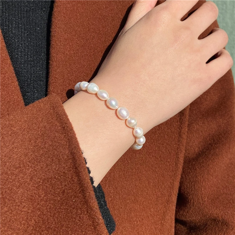 Natural Freshwater Pearl Bracelets Elegant Baroque Pearls Beaded Bracelet for Women Men Elastic Chain Fine Jewelry Wedding Gifts