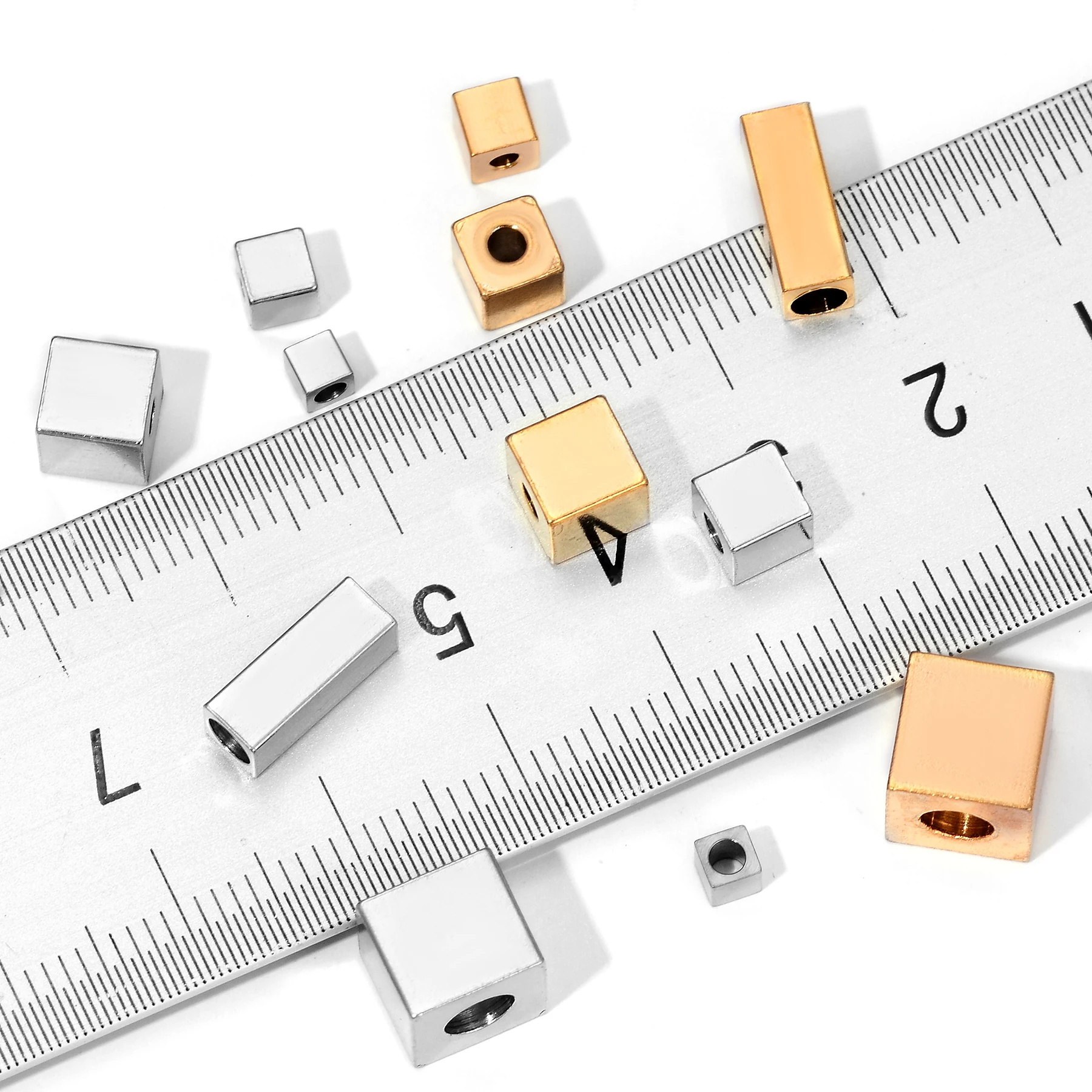 20Pcs 3 4 5 6 8mm Gold Silver tone Stainless Steel Cube Spacer Beads Square Loose Beads for DIY Bracelet Jewelry Making Material