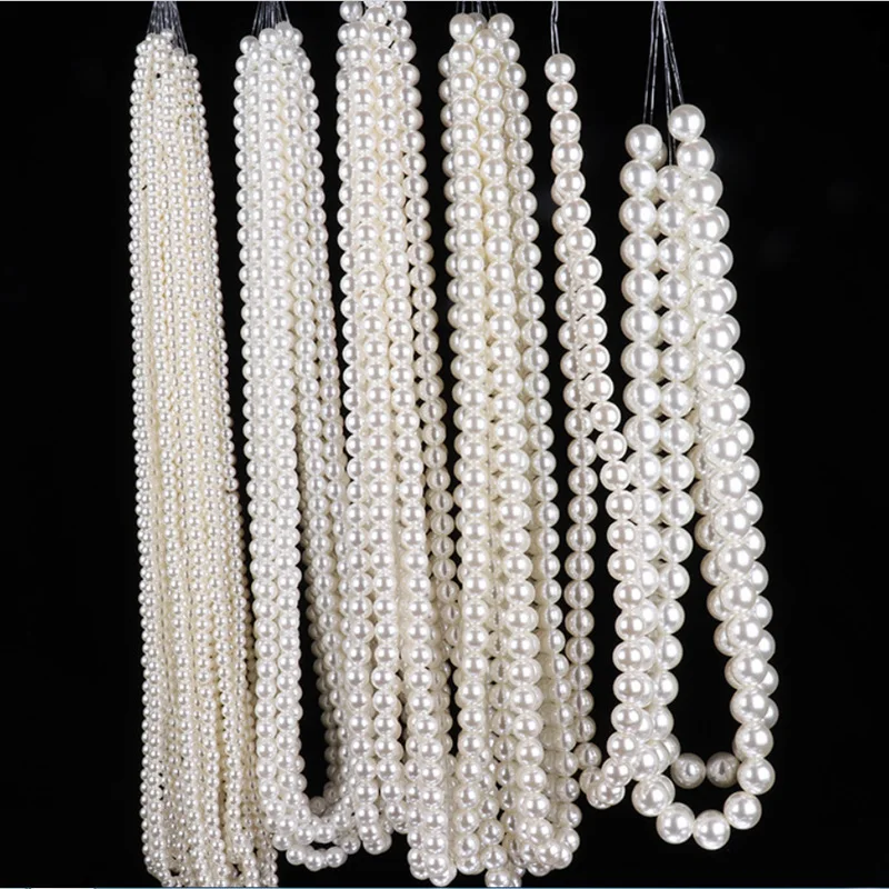 10-1000Pcs Imitation Pearl 3/4/6/8/10/12/14/16mm Straight Holes Beige Round Acrylic Loose Beads Pearl Spacer Beads DIY Craft
