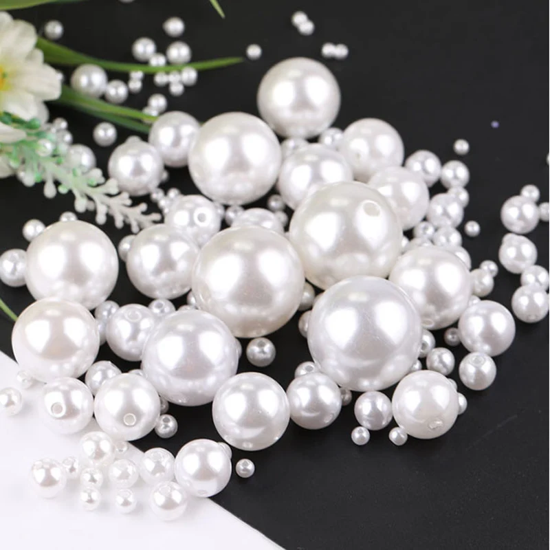 10-1000Pcs Imitation Pearl 3/4/6/8/10/12/14/16mm Straight Holes Beige Round Acrylic Loose Beads Pearl Spacer Beads DIY Craft