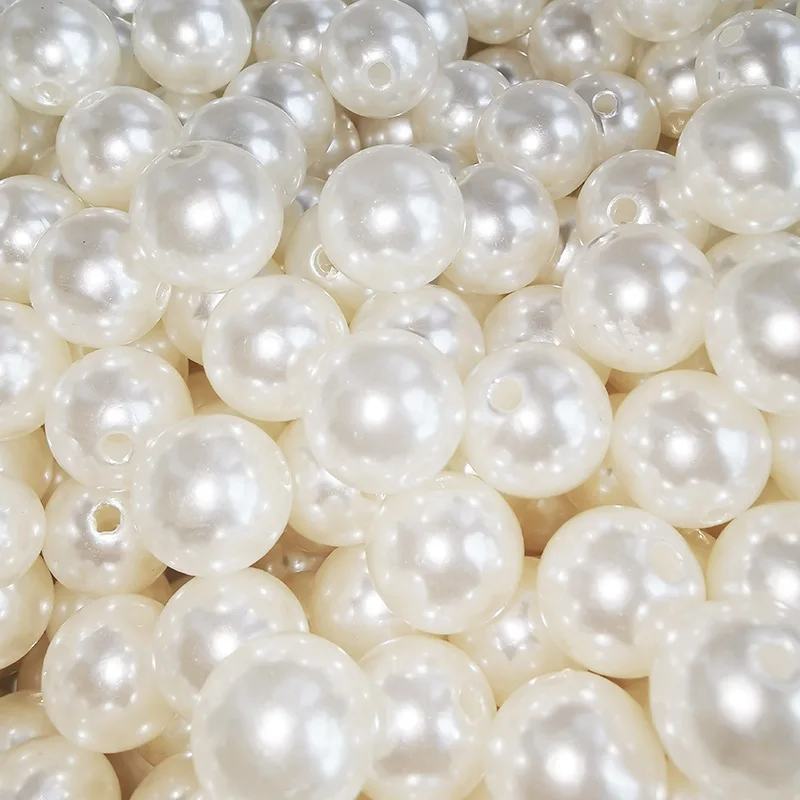 10-1000Pcs Imitation Pearl 3/4/6/8/10/12/14/16mm Straight Holes Beige Round Acrylic Loose Beads Pearl Spacer Beads DIY Craft