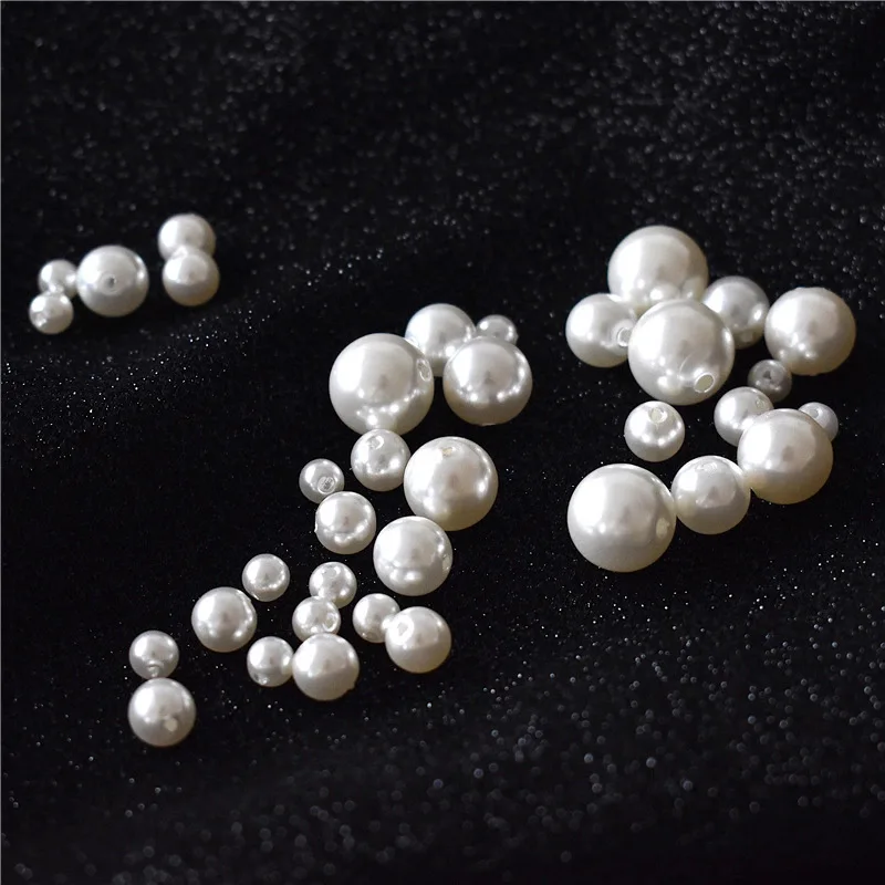 10-1000Pcs Imitation Pearl 3/4/6/8/10/12/14/16mm Straight Holes Beige Round Acrylic Loose Beads Pearl Spacer Beads DIY Craft